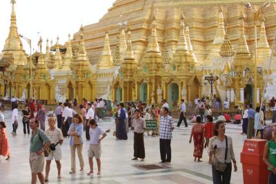 Shwedagon Paya--the biggest pagoda in Yangon. 2,500 years old, 100m high