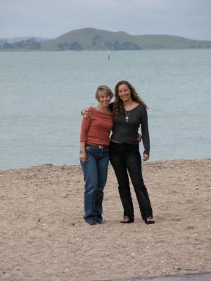 Jeanette & Anastacia on Mission Bay - Rangitoto in background