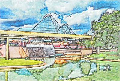 Epcot - Stamped Watercolor -
