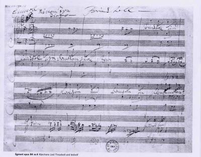 This is the score for Klärchens Lied 'Freudvoll und leidvoll'
In this lied there is a sentence, famous now: 'Himmelhoch jauchzend, zum Tode betrübt'
Goethes text. Handwriting is that of van Beethoven