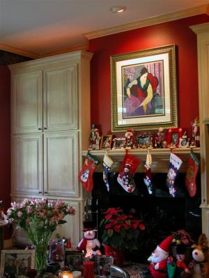 Stockings hung in the kitchen sitting area