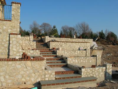 brick risers and bluestone treads are in