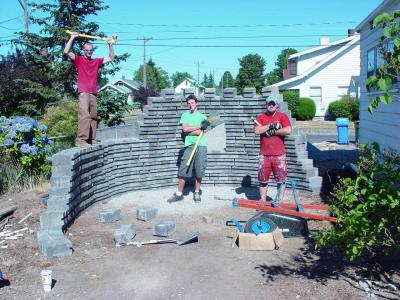 We're building a castle out of retaining wall bricks!