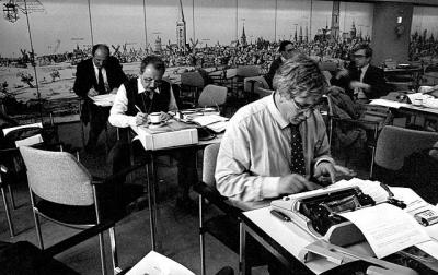 Journalists at work during the Pope's visit