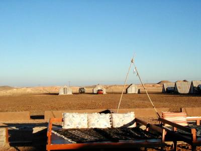 The 'Turtle' camp is out on flat desert. Many people slept under the stars -- absolutely vivid! We choose bunk 9.