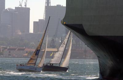 Yachts taking on tanker in Sydney Harbour
