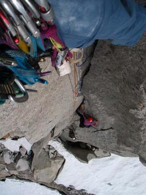 Looking down from P1 on McTech Arete