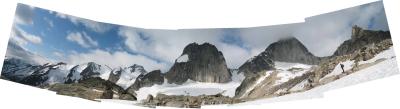 L-R Snowpatch (3063m), Bugaboo (3185m), Crescent (2850m) Spires