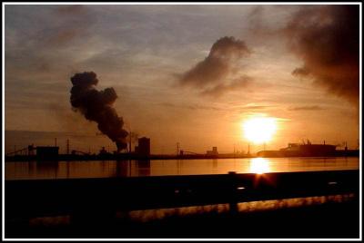 Steelworks at sunset