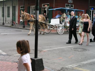 Horse-drawn carriage rides and Sarah dancing on Burbon Street