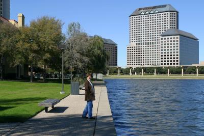 Walk along the Cabochon Apts. Williams Square in background.  Wife in foreground.