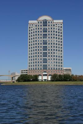 Unknown building across the water.  Nice geometry.