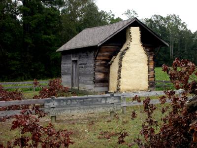 The Boyett Slave School on the Boyett Plantation. Near Weldon, North Carolina. Notice the unusual chimney and no windows.