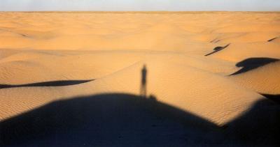 My shadow in the Sahara dunes