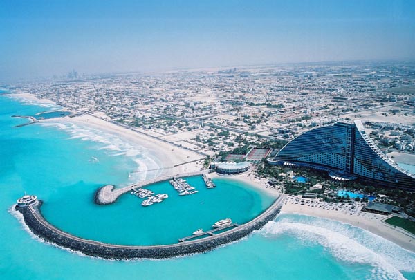 The view of the Jumeirah Beach Hotel marina from the top of the Burj