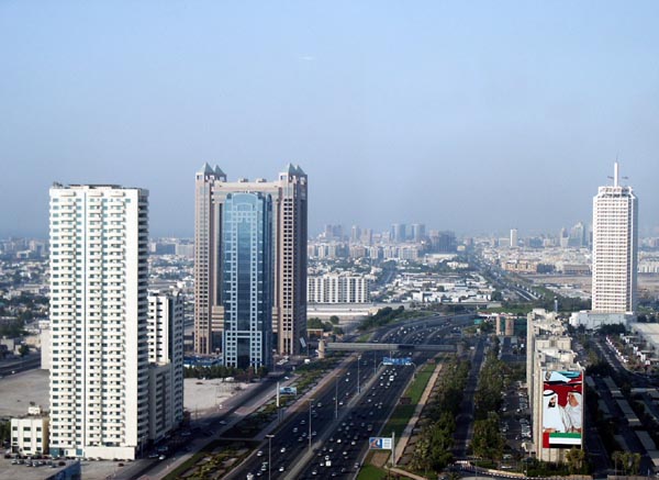My view of Sheikh Zayed Road. Dubai Creek and Deira are in the distance.