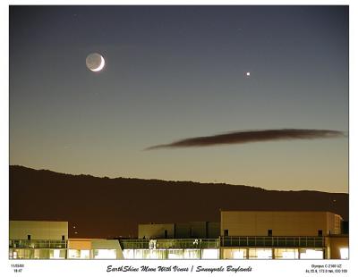 Earthshine Moon and Venus over the Yahoo! Building