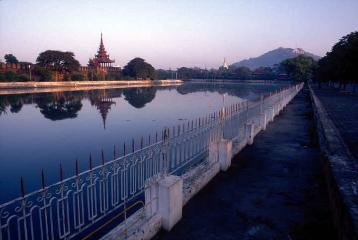 Mandalay Fort with Mandalay Hill in the distance.