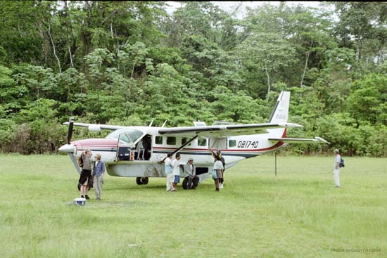 Plane just landed at the Boca Manu Airport