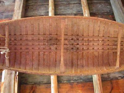 inside details of birch bark canoe