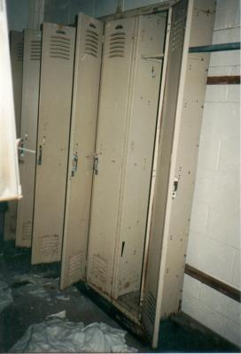 The lockers. On the tops they said what were put in them, towels etc.
