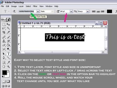 Easy selection of font style and size