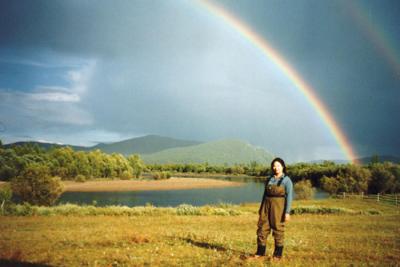 A beautiful double rainbow in Mongolia after fishing