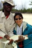 A technically challenging catch on a windy beach in the Bahamas