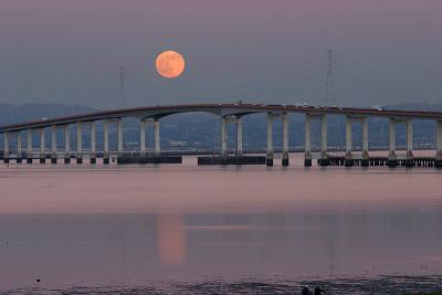 Moonrise over San Mateo Bridge