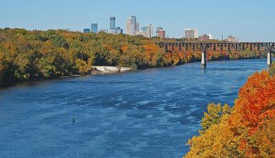 Minneapolis Skyline over the Mississippi River