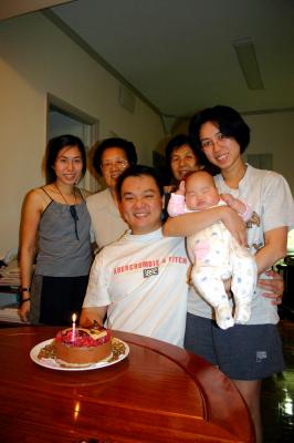 Celebrating daddy's birthday with sleepy Nicole and family