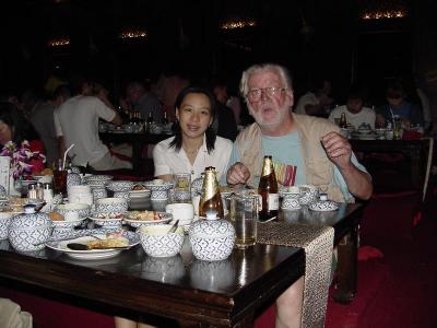 Dinner at Silom Village Iam the dirty old man the cute young thing is the daughter of my former Ph.D student
