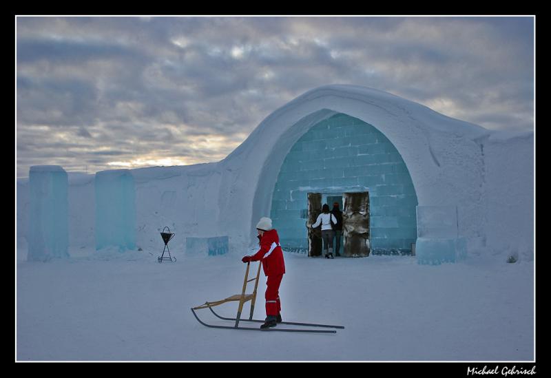 Ice Hotel in Jukkasjrvi and traditional transport