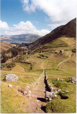 Looking down to Pacucha lagoon from Sondor pyramid