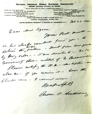 Handwritten explanation from Susan B. Anthony