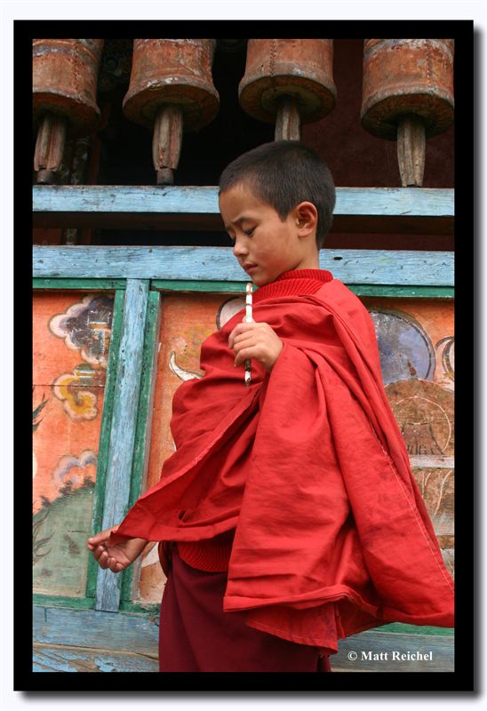 Small Monk under the Old Prayer Wheels, Labrang Gompa, North Sikkim