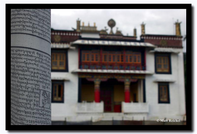 Mantra Prayer Flag in front of a Gelukpa Monastery, Kalimpong