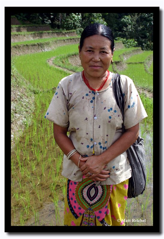 Woman Walking along the Rice Terraces, Pakang