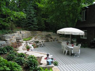 large outcropping walls , composite deck material
