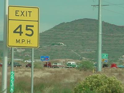 Exit 45 miles per hour going to Wickenburg Arizona
