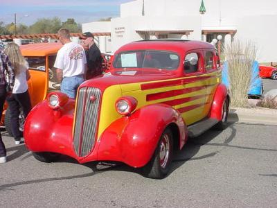 red and yellow hot rod