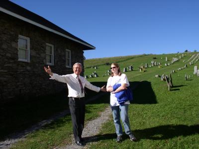 Larry Waltz  outside the Blooming Grove Dunkard Church & Meeting House