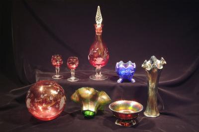 7. cranberry glass and carnival glass