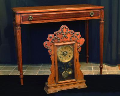 25. high table (28h x 34l x 19d) & Seth Thomas kitchen clock (22.5h x 4.5d x 15w)