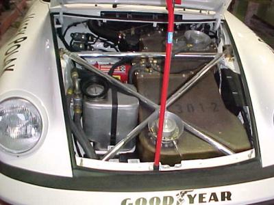 Front hood open , shows the oil tank,fuel cells, and fire system