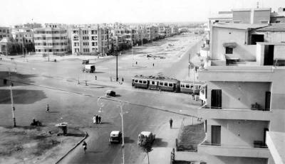 View of trams etc. from our flat roof. Helia-a--, Egypt, Dec 1945.