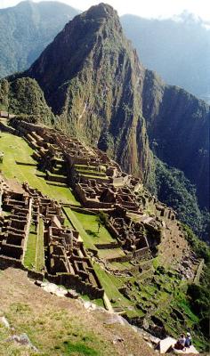 The central plaza and (mostly) the Lower Urban Sector as seen from the side window of the Watchman's 
Hut.  The couple sitting on a terraced level are facing the Temple of the Sun at lower left.
