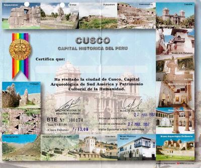 CUSCO area - on our entry ticket