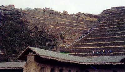 Ollantaytambo steps to fortress remains, top left