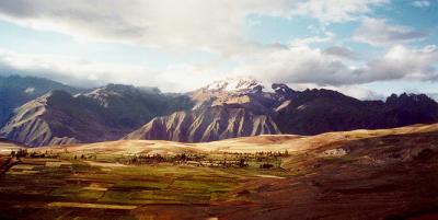 The Sacred Valley - mountains behind farmed land